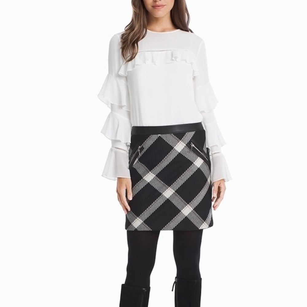 White House Black Market Black & White Plaid Boot Skirt, Size 8